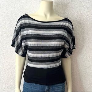 Pop Up Brand Boat Neck Striped, Dolman sleeve W/Embellishments On The Shoulders